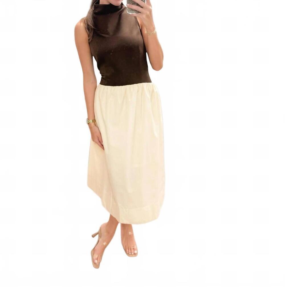 NEW ENTRO melody two tone midi dress in mocha
